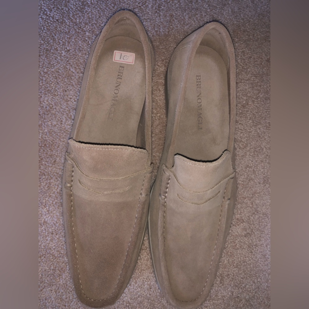 Bruno Magli taupe suede loafers